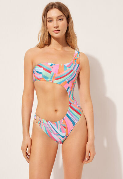 Calzedonia Costume Intero Monospalla Leggermente Imbottito Neon Summer Donna Multicolore S