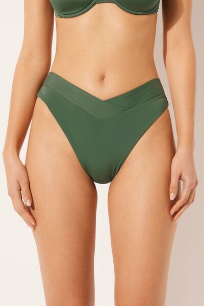 Calzedonia Brasiliana Vita Alta a V Costume Indonesia Donna Verde XS