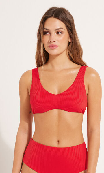 Tezenis Bikini Bra Top Imbottitura Estraibile Microfibra Riciclata Costine Donna Rosso Tamaño S