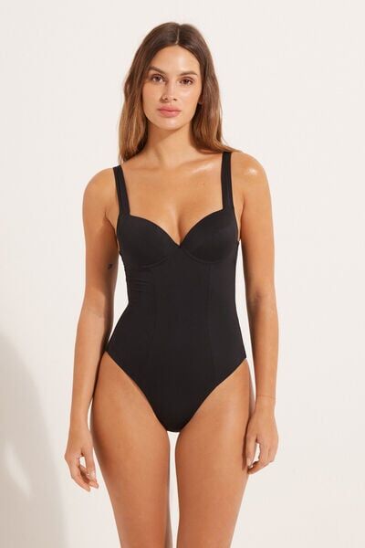 Tezenis Costume Intero Balconcino in Microfibra Riciclata Donna Nero Tamaño 5