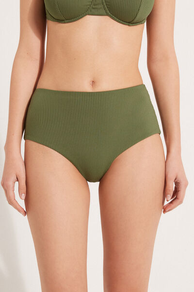 Tezenis Bikini Slip Alto Microfibra Riciclata Costine Donna Verde Tamaño XL