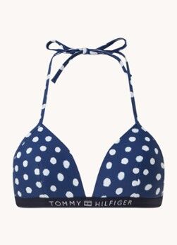Tommy Hilfiger Voorgevormde triangel bikinitop met stippenprint en logoband - Donkerblauw