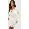 boohoo Plus Neutral Stripe Crochet Beach Dress, Neutral 18