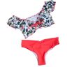 WOYUANSHA Bikini Badpak Dames Badmode Blad Print Ruches Korte Mouw Ruches Ruches Ruches Rug Vrij Splitsing Bikini