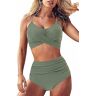 JFAN Vrouwen Ruching Bikini Set Cross Wrap Push Up Top Hoge Taille Bottom Tie Terug 2 Stuk Badpak groen XL