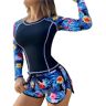 CYZJPRVN Swimsuits For Women Floral Sleeve Swimsuit Set For Women With Drawstring Elastic Waist Shorts Quick Dry For-Dark Blue-L