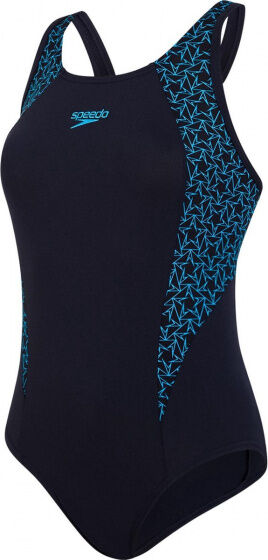 Speedo badpak Splice Flyback dames polyester zwart/blauw - Zwart,Blauw