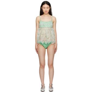 Anna Sui Green & White Gingham Bikini  - Palm Green Multi - Size: Large - female