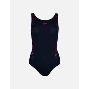 Women's Speedo Womens Boomstar Splice Flyback One Piece Swimming Costume - Navy/Pink - Black/Multi - Size: 32