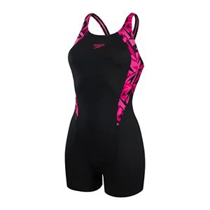 Speedo Women's Hyperboom Splice Legsuit Quick Drying Training Fitness Chlorine Resistant , Black/Electric Pink/Ecstatic Pink, 34