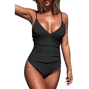 CUPSHE Women's One Piece Swimsuit Triangle Low Back Beach Swimwear Tummy Control Bathing Suit Swimming Costume Black, XS