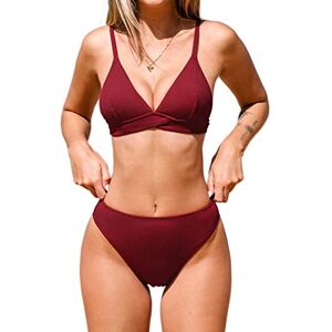 CUPSHE Bikini Sets for Women High Waisted Bikini Bottom Triangle Top Ribbed Bathing Suits Two Piece Swimsuits Swimming Costume Burgundy Red M