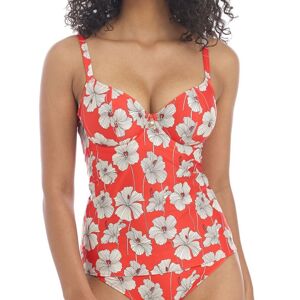Freya Womens Hibiscus Beach Plunge Tankini Top - Red Nylon - Size 36d