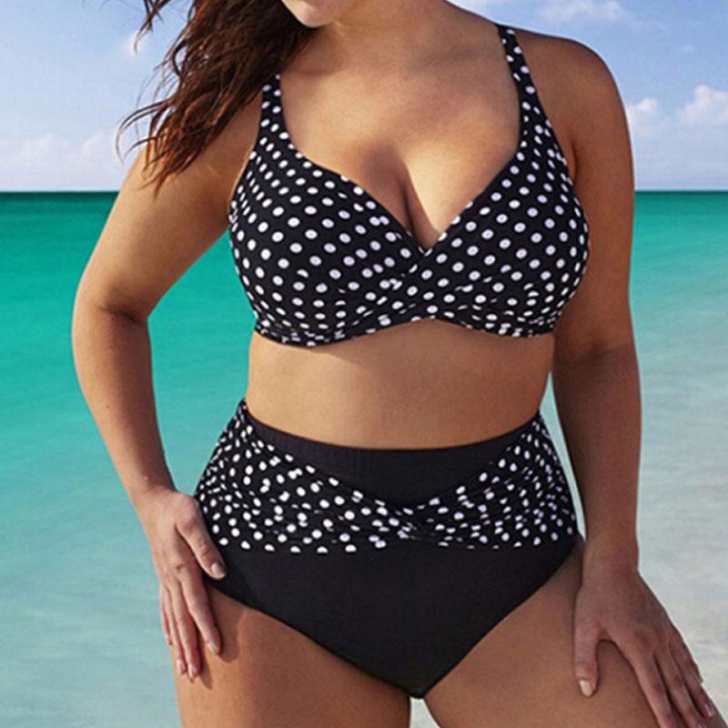 OMIOGO Plus Size Women's Swimwear Bikini Set Two-piece High Waist Swimsuit Separates Swimming Polka Dot Print