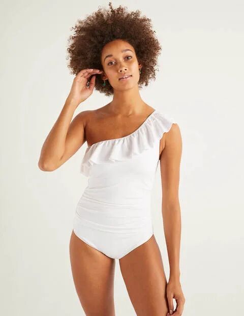 Boden Frill One Shoulder Swimsuit White Women Boden  Size: 14