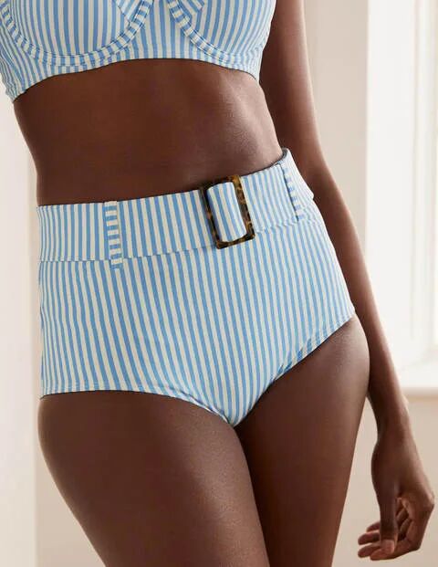 Boden Kythira Belted Bikini Bottoms Hazy Blue, Stripe Women Boden Nylon Size: 14