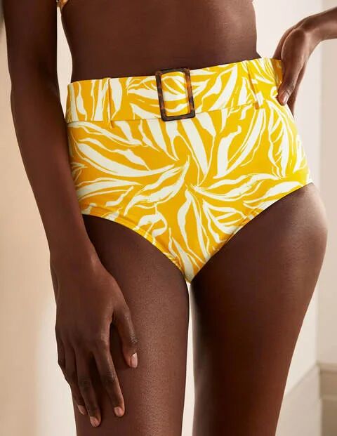 Boden Kythira Belted Bikini Bottoms Chartreuse, Painted Foliage Women Boden Nylon Size: 10