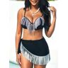 unsigned Tassel High Waisted Tie Side Black Bikini Set