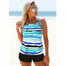 unsigned Cyan Striped Cross Strap Tankini Set