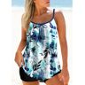 unsigned Bowknot Blue Floral Print Tankini Top