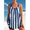 unsigned Striped Navy Blue Bowknot Tankini Top