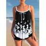 unsigned Butterfly Print Black Bowknot Tankini Top