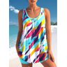 unsigned Bowknot Geometric Print Cyan Tankini Top