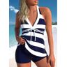 unsigned Striped Navy Tankini Top