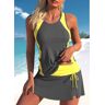 unsigned Cut Out Grey Drawstring Tankini Set