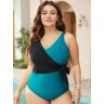 Bloomchic Colorblock Contrast Knot Side V Neck One Piece Swimsuit