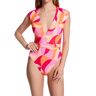 Sanctuary Women's Shell Abstract Cap Sleeve Mio One Piece Swimsuit in Island Pink (SA23223)   Size Small   HerRoom.com