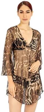 Taylor Women's Jordan Taylor Animal Print Sheer Swim Cover-Up Tunic, Size: Small, Brown