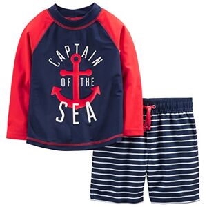 Simple Joys by Carter's Baby Jungen Swimsuit Trunk and Rashguard Rash-Guard-Set, Marineblau Rot Anker/Weiß Streifen, 3-6 Monate