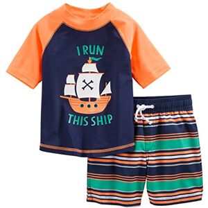 Simple Joys by Carter's Baby Jungen Swimsuit Trunk and Rashguard Set, Marineblau Orange Schiffe/Weiß Streifen, 2 Jahre