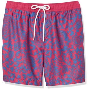 Amazon Essentials Herren Badehose, Schnell Trocknend, 18 cm, Dunkelblau Rot Vintage-Blumen, M