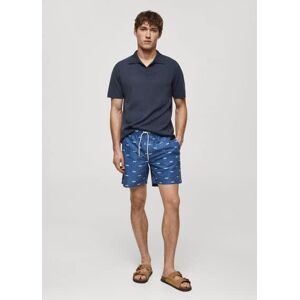 mango man Badeshorts mit Kordelzug und Espadrilles-Motiv - Dunkles Marineblau - XL - männlich