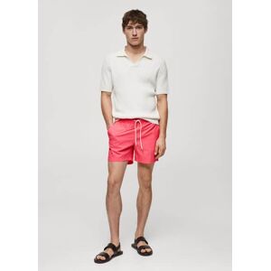 mango man Texturierte Badeshorts mit Kordel - Korallrot - M - männlich