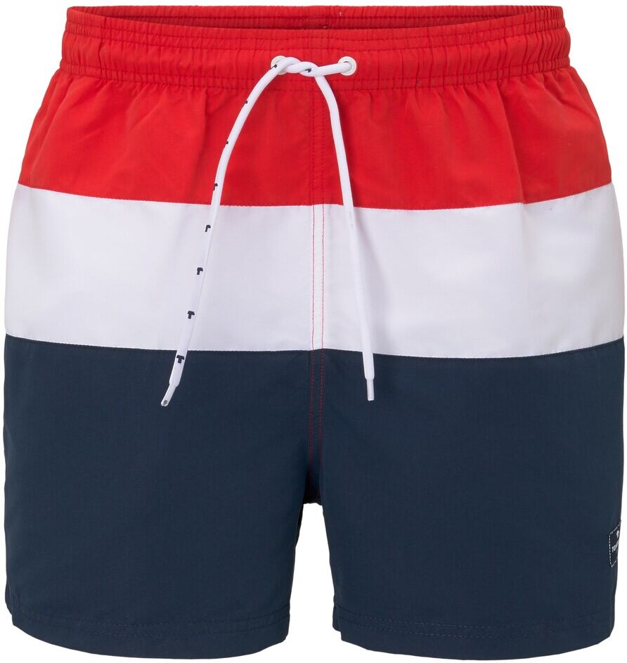 TOM TAILOR Herren Gestreifte Badeshorts, rot, Gr.S