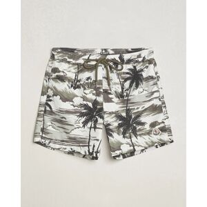 Moncler Palm Printed Swim Shorts White/Olive men S Grøn