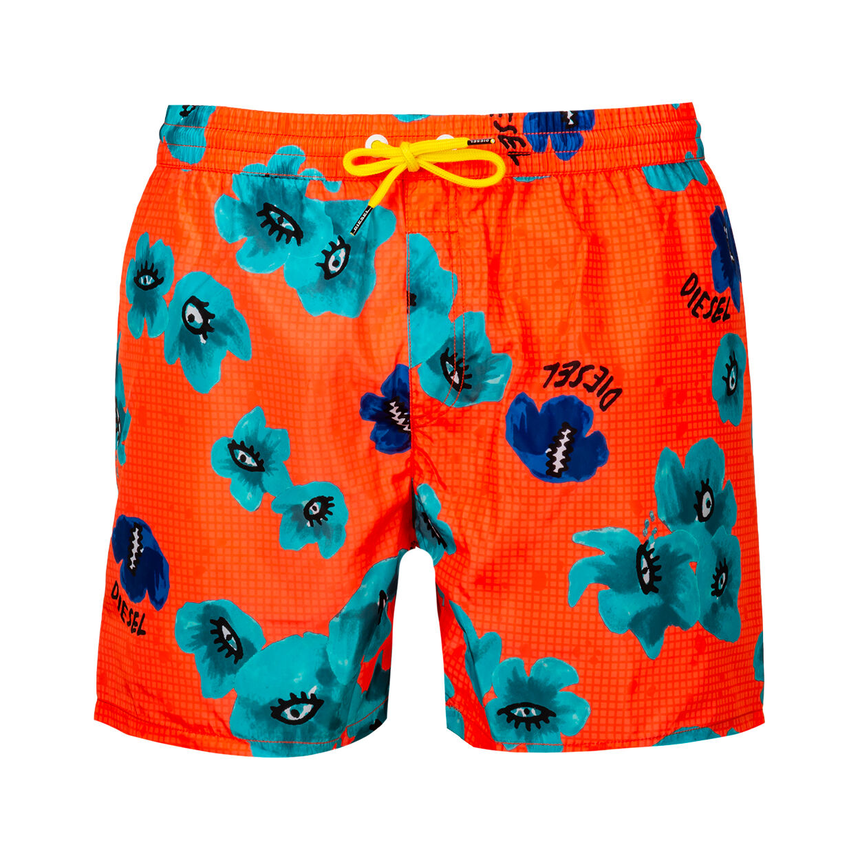 Diesel Underwear Short de bain Diesel Wave orange fluo à motifs fleuris bleu turquoise et bleu marine - ORANGE FLUO - M