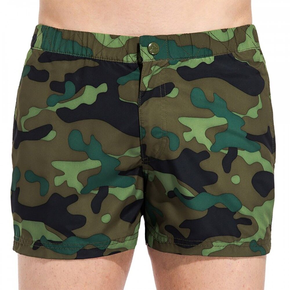 Sundek Costume Boxer Corto Bottoni Camou Verde Uomo L