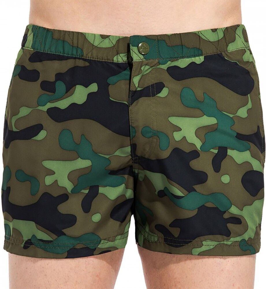 Sundek Costume Boxer Corto Bottoni Camou Verde Uomo S