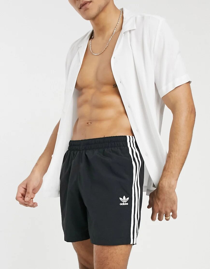 adidas Originals adicolor three stripe swim shorts in black  Black