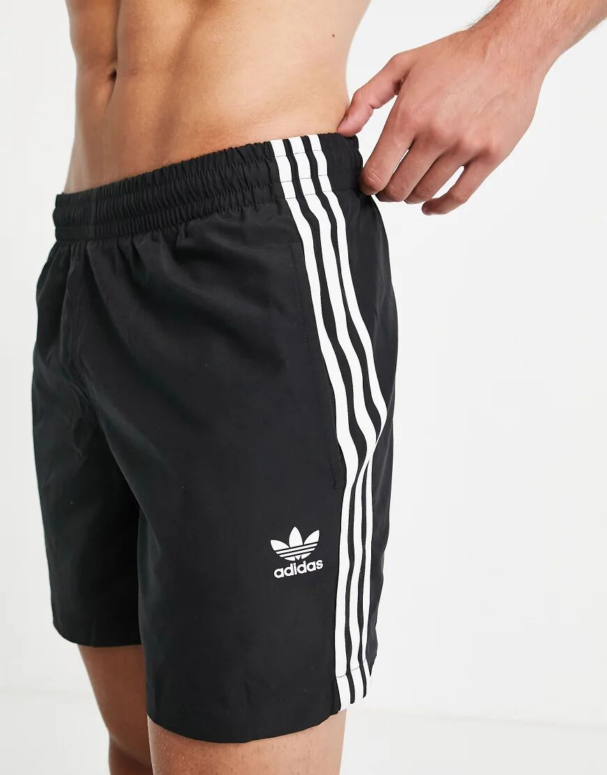 adidas Originals adicolor three stripe swim shorts in black  Black