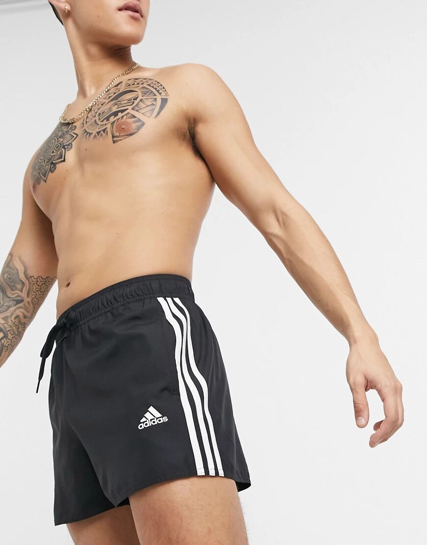 adidas performance adidas Swimming 3 stripe shorts in black  Black