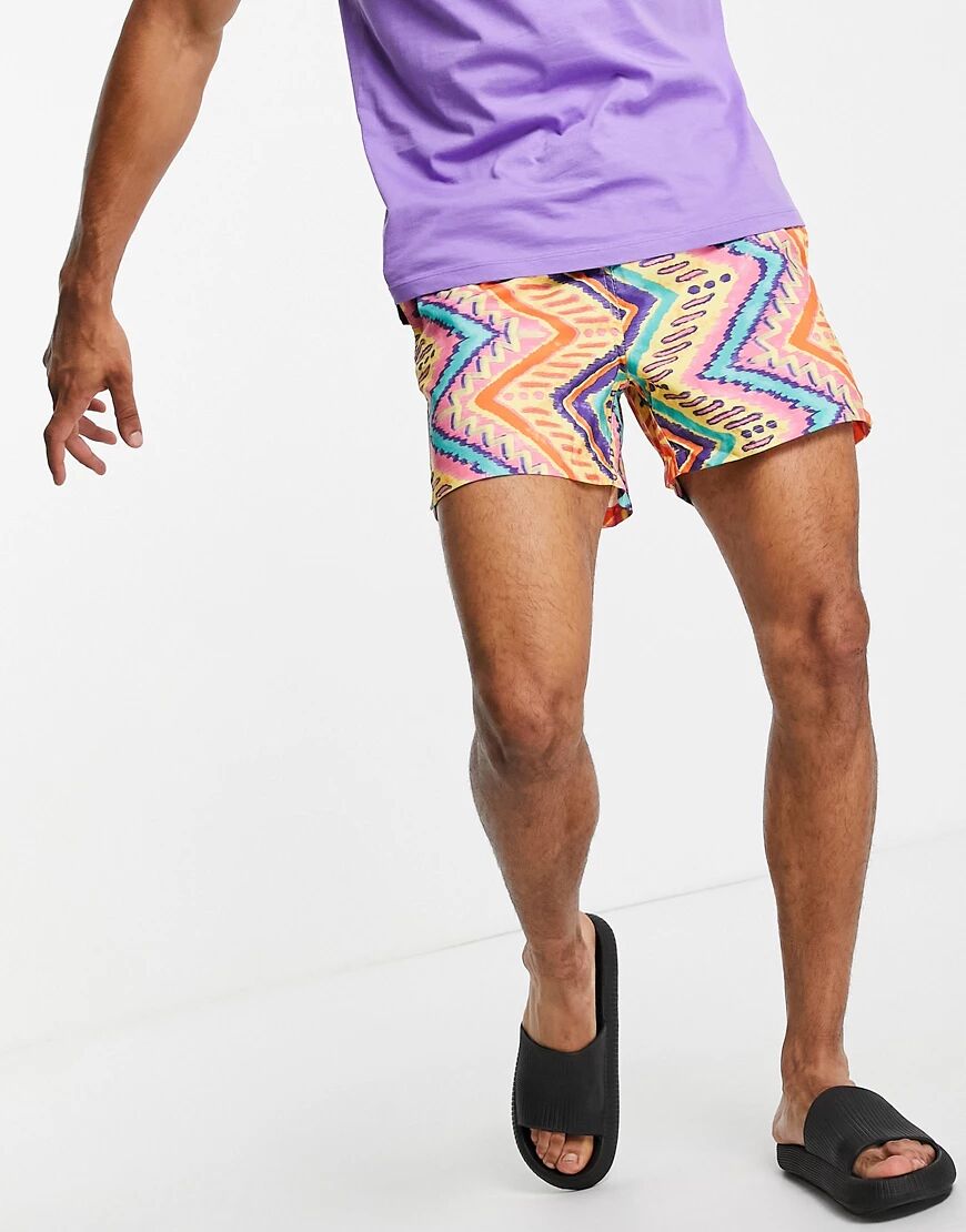 Bershka swim shorts in aztec print-Multi  Multi