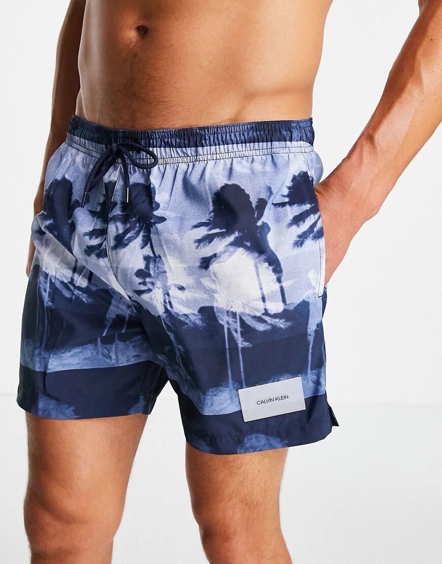 Calvin Klein medium drawstring swim shorts in hurricane blue  Blue