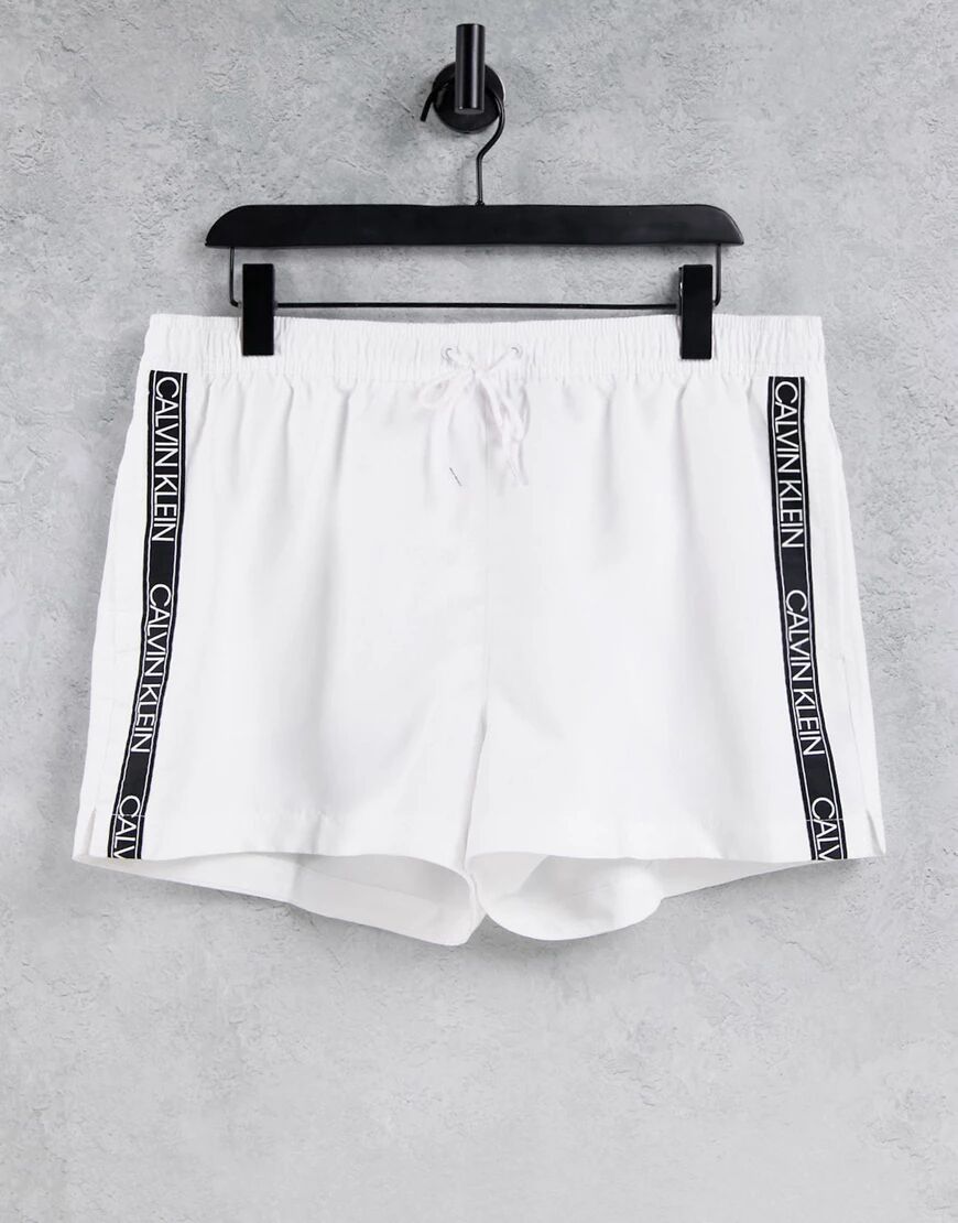 Calvin Klein side logo short drawstring swim shorts in white  White