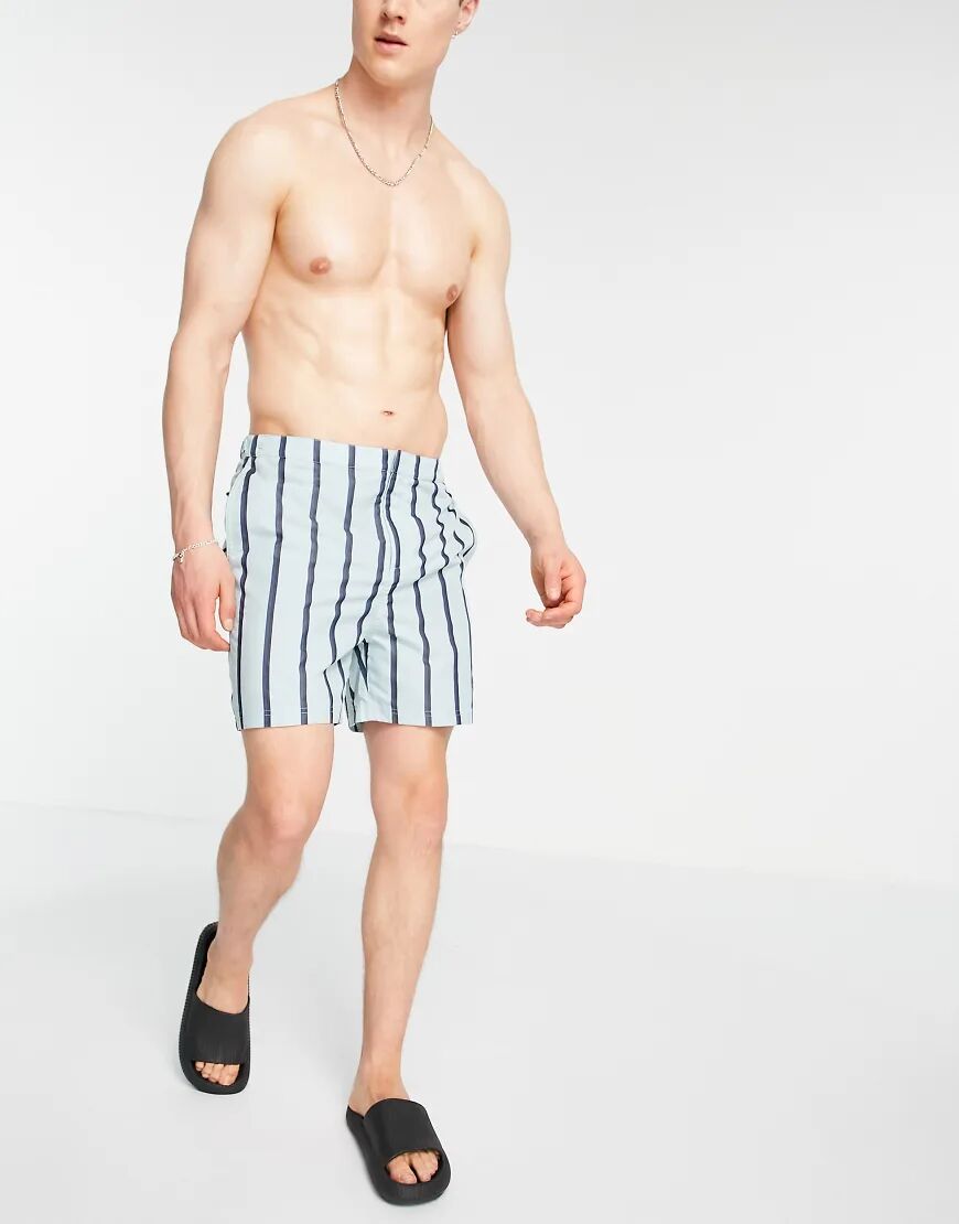 Fred Perry striped swim shorts in light blue  Blue