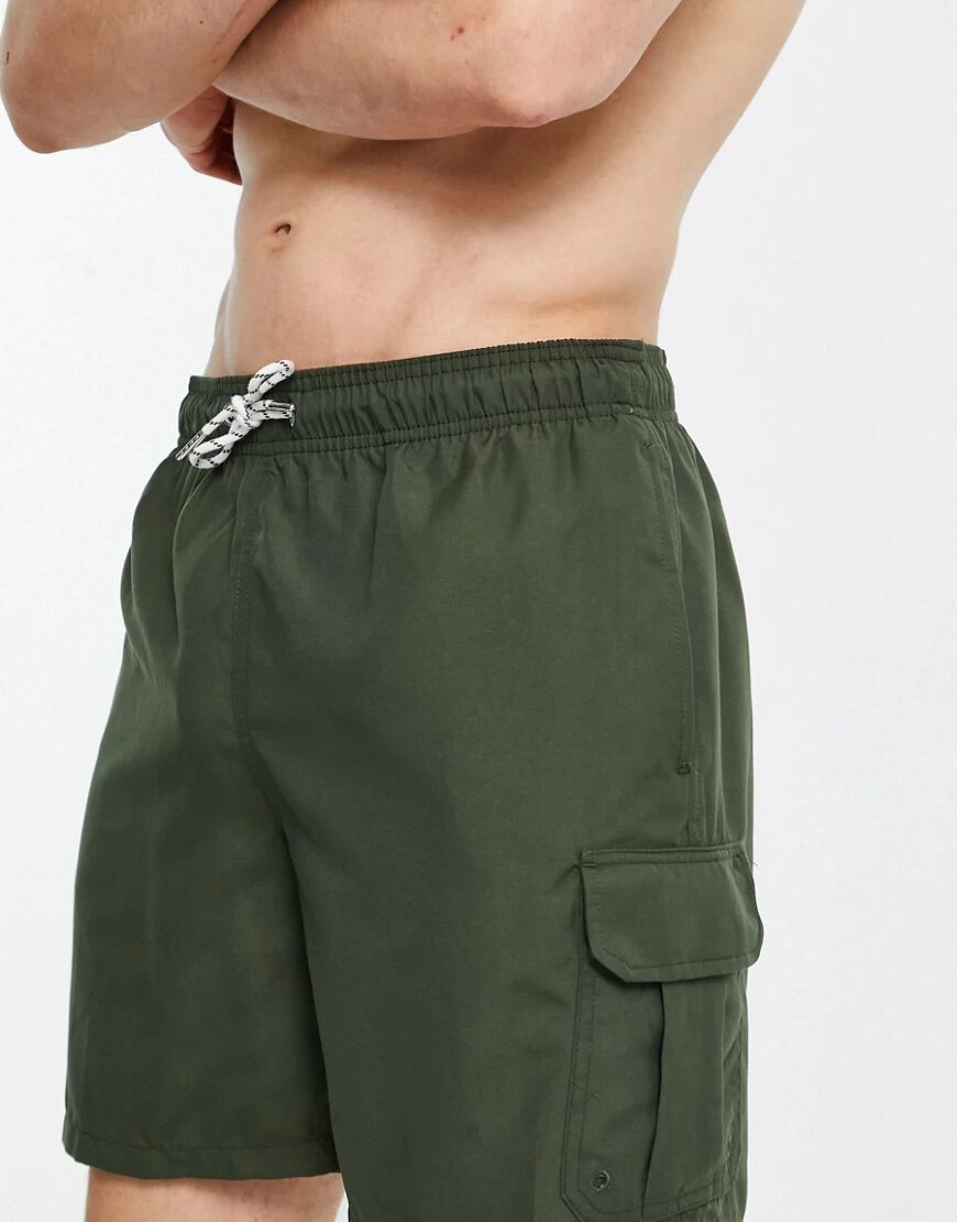 New Look cargo swim shorts in khaki-Green  Green
